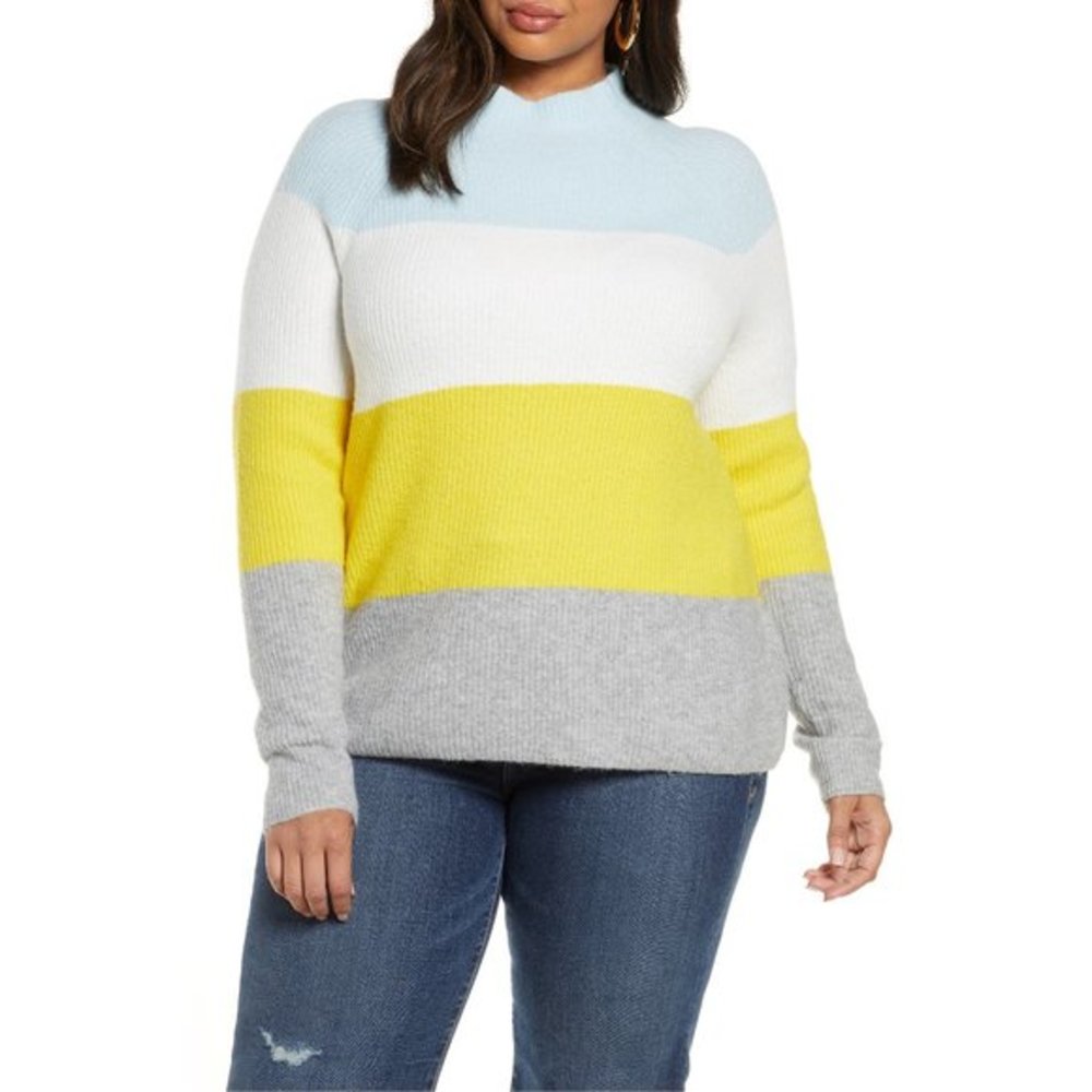 NWT Nordstrom Halogen Mock Neck Striped Sweater